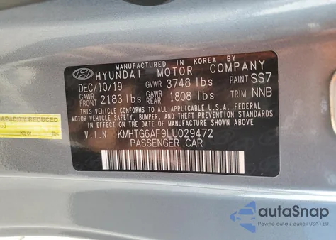 2020 Hyundai Veloster Base z USA, uszkodzony, nr VIN KMHTG6AF9LU029472